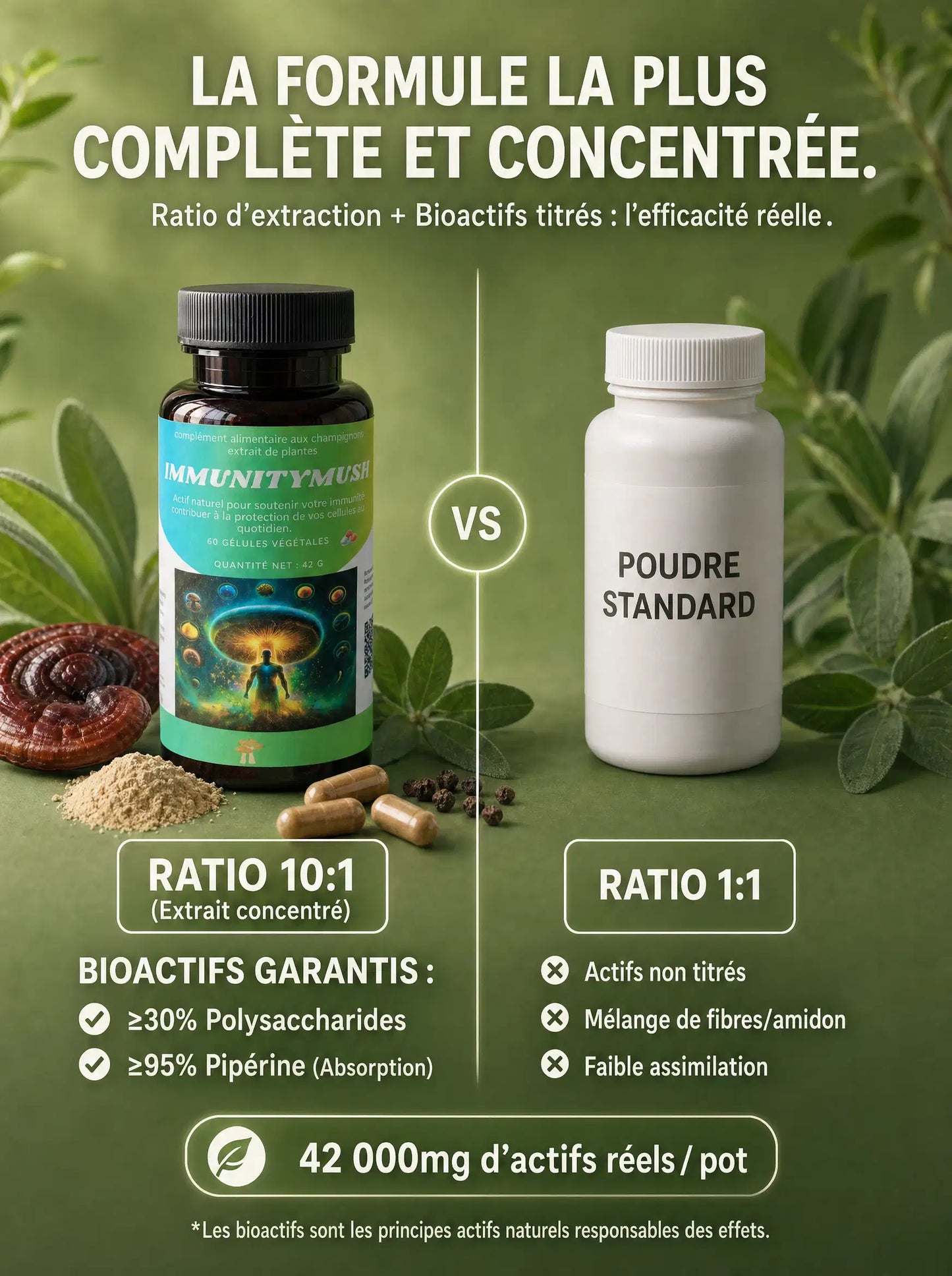 Comparaison du ratio d'extraction d'ImmunityMush avec une poudre standard