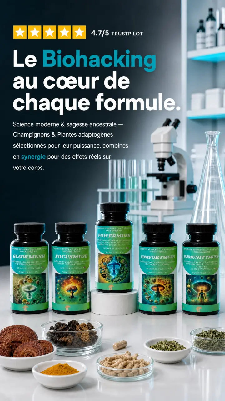 Gamme de compléments VitalMush aux champignons adaptogènes – le biohacking au cœur de chaque formule